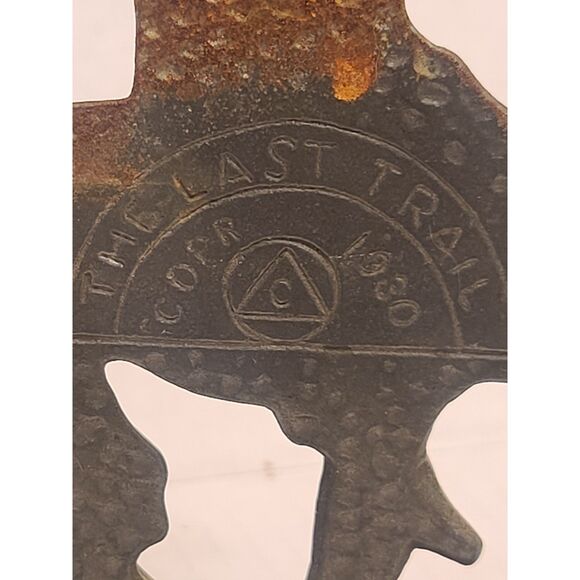 Vintage Cast Iron The Last Trail Bookends Marked 1930 Connecticut‎ Foundry  #902 - Picture 3 of 12